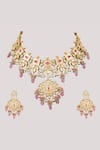 Shop_Chhavi's Jewels_Pink Kundan Padma And Polki Studded Jewellery Set _Online_at_Aza_Fashions