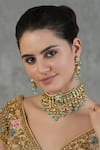 Buy_ChhavI'S Jewels_Green Pearls, Stones Dewy Bloom Kundan And Polki Studded Jewellery Set 