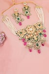 Shop_Chhavi's Jewels_Multi Color Kundan Amira Fleur And Polki Studded Jewellery Set _at_Aza_Fashions