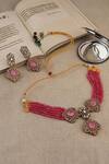 Shop_Chhavi's Jewels_Pink Rose Quartz Damask Embellished Jewellery Set _at_Aza_Fashions