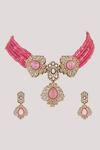 Chhavi's Jewels_Pink Rose Quartz Damask Embellished Jewellery Set _Online_at_Aza_Fashions