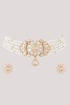 Shop_ChhavI'S Jewels_White Pearls, Diamonds Olinda Floret Kundan Jewellery Set _Online_at_Aza_Fashions