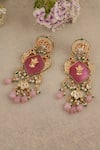 Shop_Chhavi's Jewels_Pink Kundan Florid Polki Studded Danglers_at_Aza_Fashions