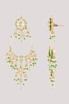 Buy_Chhavi's Jewels_Green Kundan And Polki Embellished Chandbali Earrings _Online_at_Aza_Fashions