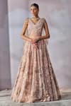 Buy_Tarun Tahiliani_Pink Tulle Embroidered Pearl Sweetheart Floral Lehenga Bustier Set _at_Aza_Fashions