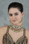 Buy_Chhavi's Jewels_Green Kundan Petal Bloom And Polki Studded Jewellery Set _at_Aza_Fashions