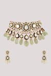 Chhavi's Jewels_Green Kundan Petal Bloom And Polki Studded Jewellery Set _Online_at_Aza_Fashions