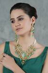 Buy_Chhavi's Jewels_Green Kundan Azure Fleur And Polki Studded Jewellery Set _at_Aza_Fashions