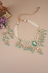 Shop_Chhavi's Jewels_Green Kundan Azure Fleur And Polki Studded Jewellery Set _at_Aza_Fashions