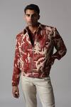 Buy_Countrymade_Brown Melange Cotton Hand Quilted Abstract Shadow Camo Bomber Jacket _at_Aza_Fashions