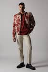 Countrymade_Brown Melange Cotton Hand Quilted Abstract Shadow Camo Bomber Jacket _Online_at_Aza_Fashions