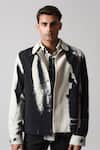 Countrymade_Grey Double Cloth Cotton Printed Brush Strokes Texture Shadow Jacket _Online_at_Aza_Fashions