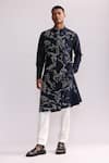 Buy_Countrymade_Blue Chanderi Placement Hand Embroidered Thread Shadow Camo Kurta And Pant Set_at_Aza_Fashions