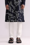 Buy_Countrymade_Blue Chanderi Placement Hand Embroidered Thread Shadow Camo Kurta And Pant Set_Online_at_Aza_Fashions