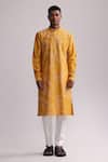 Countrymade_Yellow Chanderi Placement Hand Embroidered Shadow Camo Kurta And Pant Set_Online_at_Aza_Fashions