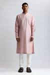 Countrymade_Pink Chanderi Embroidered Thread Shadow Block Kurta And Pant Set _Online_at_Aza_Fashions