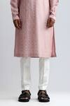 Buy_Countrymade_Pink Chanderi Embroidered Thread Shadow Block Kurta And Pant Set _Online_at_Aza_Fashions