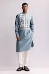 Buy_Countrymade_Blue Chanderi Embroidery Shadow Yoke Applique Kurta And Pant Set_at_Aza_Fashions