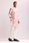 Countrymade_Pink Chanderi Printed Abstract Shadow Camo Pattern Kurta _Online_at_Aza_Fashions