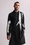 Countrymade_Black Chanderi Printed Abstract Shadow Kurta _Online_at_Aza_Fashions