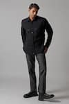 Buy_Countrymade_Black Double Cloth Cotton Crinkle Textured Juxtaposed Shirt _at_Aza_Fashions