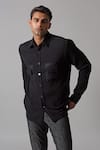 Countrymade_Black Double Cloth Cotton Crinkle Textured Juxtaposed Shirt _Online_at_Aza_Fashions