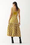 Shop_Son Of A Noble Snob_Gold Cotton Satin Square Neck Maple Checkered Pattern Dress _at_Aza_Fashions