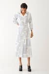 Buy_Son of A Noble Snob_Off White Cotton Satin Printed Broken Stripe Lapel Mara Dress  _at_Aza_Fashions