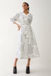 Buy_Son of A Noble Snob_Off White Cotton Satin Printed Broken Stripe Lapel Mara Dress  _Online_at_Aza_Fashions