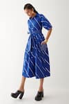 Buy_Son Of A Noble Snob_Blue Cotton Satin Bows Collared Olivia Stripe Print Dress _at_Aza_Fashions