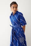 Son Of A Noble Snob_Blue Cotton Satin Bows Collared Olivia Stripe Print Dress _Online_at_Aza_Fashions