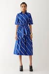 Buy_Son Of A Noble Snob_Blue Cotton Satin Bows Collared Olivia Stripe Print Dress _Online_at_Aza_Fashions