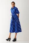 Shop_Son Of A Noble Snob_Blue Cotton Satin Bows Collared Olivia Stripe Print Dress _Online_at_Aza_Fashions