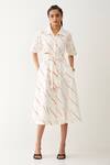 Buy_Son Of A Noble Snob_Off White Cotton Satin Collared Paloma Stripe Print Dress _at_Aza_Fashions