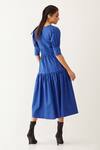 Shop_Son Of A Noble Snob_Blue Cotton Satin V-neck Robie Textured Yoke Dress _at_Aza_Fashions