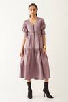 Buy_Son Of A Noble Snob_Purple Cotton Satin V-neck Robie Textured Tiered Dress _at_Aza_Fashions