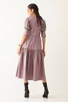 Shop_Son Of A Noble Snob_Purple Cotton Satin V-neck Robie Textured Tiered Dress _at_Aza_Fashions