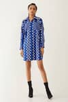 Buy_Son Of A Noble Snob_Blue Cotton Satin Collared Ruby Checkered Print Shirt Dress _at_Aza_Fashions