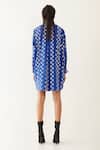Shop_Son Of A Noble Snob_Blue Cotton Satin Collared Ruby Checkered Print Shirt Dress _at_Aza_Fashions