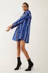Son Of A Noble Snob_Blue Cotton Satin Collared Ruby Checkered Print Shirt Dress _Online_at_Aza_Fashions