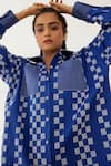 Buy_Son Of A Noble Snob_Blue Cotton Satin Collared Ruby Checkered Print Shirt Dress _Online_at_Aza_Fashions