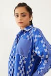 Shop_Son Of A Noble Snob_Blue Cotton Satin Collared Ruby Checkered Print Shirt Dress _Online_at_Aza_Fashions