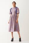 Buy_Son Of A Noble Snob_Purple Cotton Satin Round Neck Sira Geometric Print Dress _at_Aza_Fashions