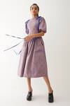 Son Of A Noble Snob_Purple Cotton Satin Round Neck Sira Geometric Print Dress _Online_at_Aza_Fashions