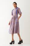 Son Of A Noble Snob_Purple Cotton Satin Round Neck Sira Geometric Print Dress _at_Aza_Fashions