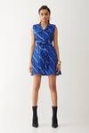 Shop_Son Of A Noble Snob_Blue Cotton Satin Collared Cici Bias Print Dress _Online_at_Aza_Fashions