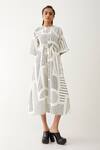 Buy_Son Of A Noble Snob_Off White Cotton Satin Round Neck Devon Reflection Stripe Print Dress _at_Aza_Fashions