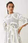 Son Of A Noble Snob_Off White Cotton Satin Round Neck Devon Reflection Stripe Print Dress _Online_at_Aza_Fashions
