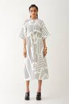 Buy_Son Of A Noble Snob_Off White Cotton Satin Round Neck Devon Reflection Stripe Print Dress _Online_at_Aza_Fashions