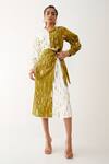Buy_Son Of A Noble Snob_Gold Cotton Satin Collared Freya Blot Print Dress _at_Aza_Fashions
